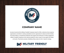 Military Friendly Company Award Plaque