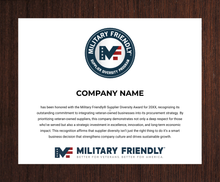 Military Friendly Supplier Diversity Award Plaque